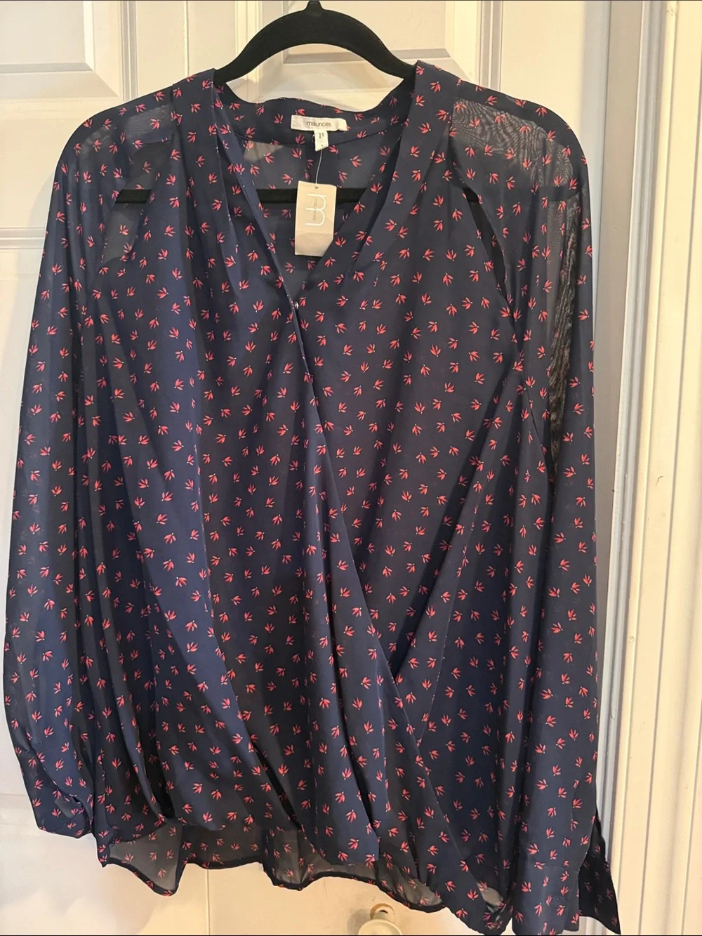 Maurices Navy Blouse with Pink Floral Print